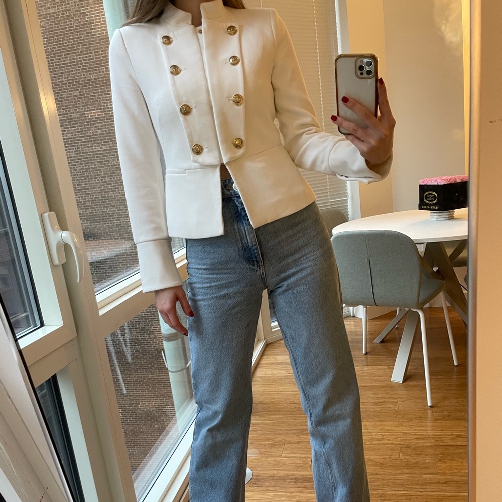 Tailored Buttoned Blazer Jacket Ecru - XS size